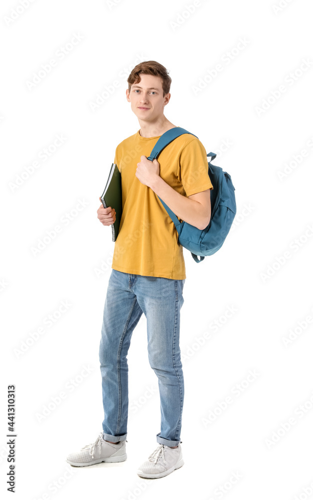 Male student on white background