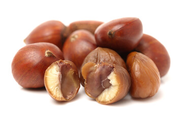 Wall Mural - chinese food, peeled roasted chestnut on white background