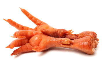 Wall Mural - Cooking chicken feet on white background