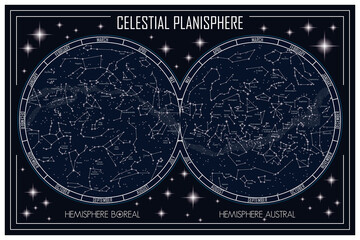 map of the celestial planisphere and the constellations