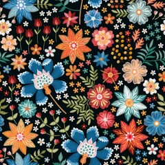 Wall Mural - colorful floral embroidery. seamless pattern with beautiful fantasy flowers. textile print.