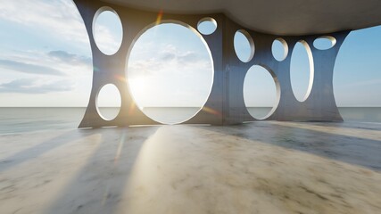 Poster - Architecture interior background room with sea view 3d render