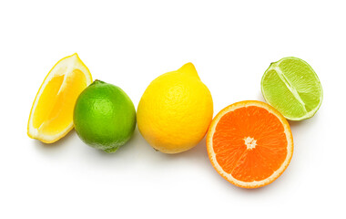 Healthy citrus fruits on white background