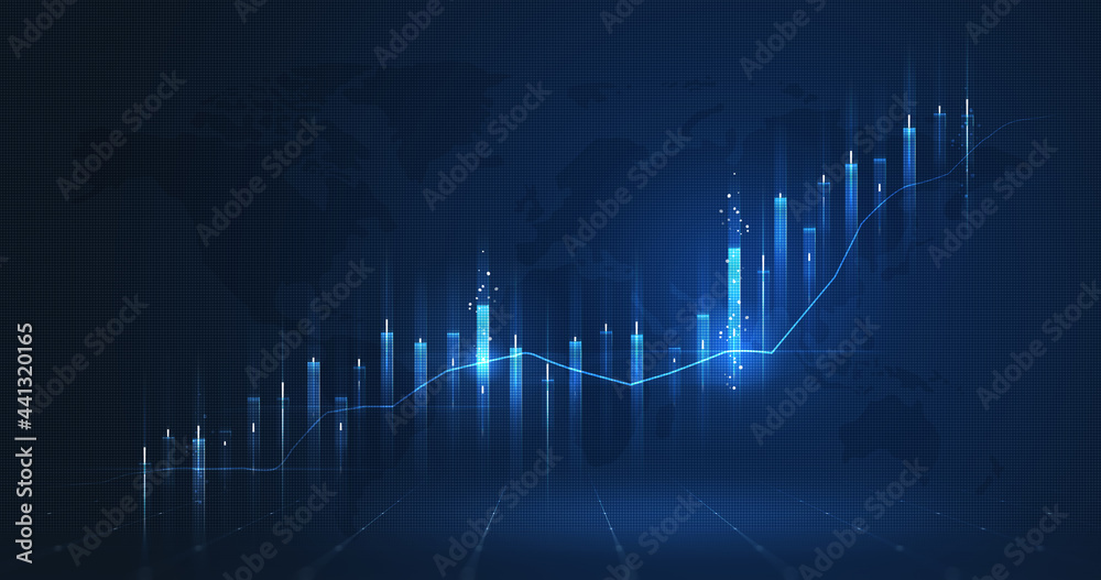 Market chart of business increase stock graph or investment financial data profit on growth money diagram background with success diagram exchange information. - obrazy, fototapety, plakaty 