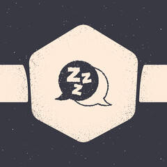 Sticker - Grunge Sleepy icon isolated on grey background. Sleepy zzz black talk bubble. Monochrome vintage drawing. Vector