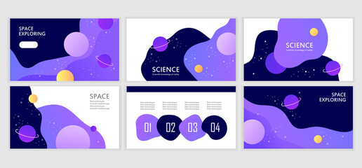 Wall Mural - Set of web abstract banners templates. Presentation. Gradient modern design. Space explore. Business vector illustration. Purple.Science. Horizontal banners. EPS 10	