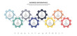 Vector infographic gears with eight steps. Modern timeline with cogwheels for business concept, chart, diagram, web, banner, presentations, flowchart, levels