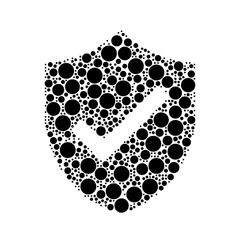 Poster - A large protection mark symbol in the center made in pointillism style. The center symbol is filled with black circles of various sizes. Vector illustration on white background