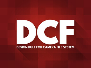 Aufkleber - DCF - Design rule for Camera File system acronym, abbreviation concept background