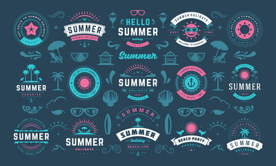 Summer holiday labels and badges design set retro typography for posters and t-shirts.