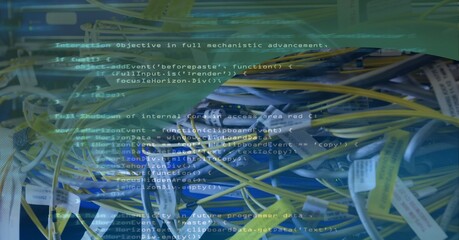Poster - Data processing over close up of computer server against green technology background
