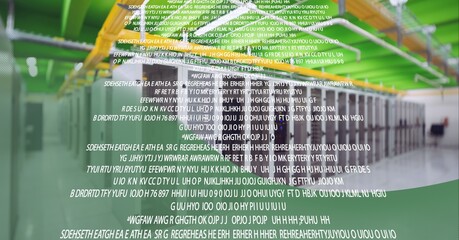Poster - Data processing against empty computer server room against green technology background