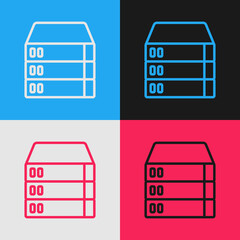 Poster - Pop art line Server, Data, Web Hosting icon isolated on color background. Vector