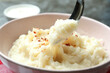 Tasty fresh mashed potatoes puree, close up