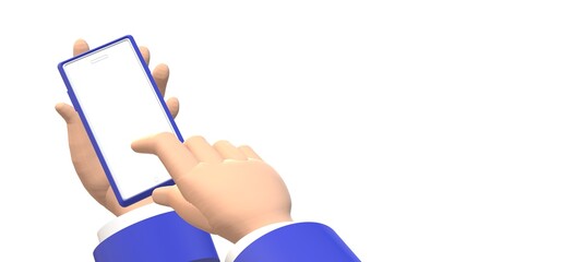 3d hand using smartphone isolated on white background. 3D Banner.