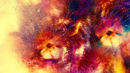 Poster - Cosmic space with flowers, color galaxy background, computer collage.