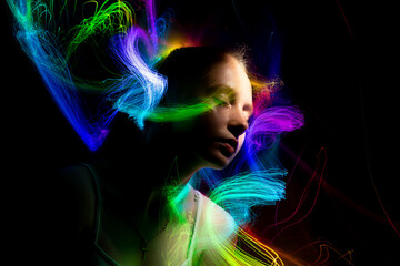 Wall Mural - 	
lightpainting portrait, new art direction, long exposure photo without photoshop, light drawing at long exposure	
