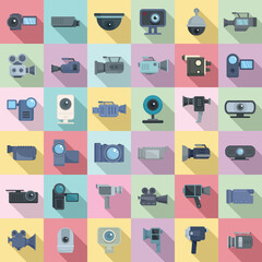 Poster - camcorder icons set, flat style