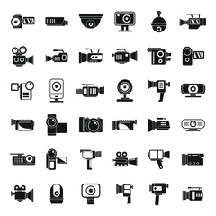 Poster - digital camcorder icons set, simple style