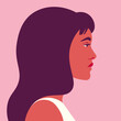 Portrait of a young Hispanic woman in profile. The head is on the side. Diversity. Avatar. Vector flat illustration