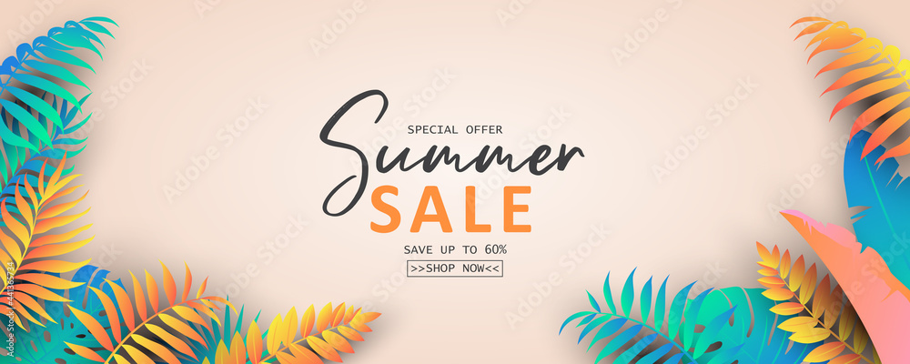 Summer banner template for advertising summer arrivals collection or seasonal sales promotion - obrazy, fototapety, plakaty 