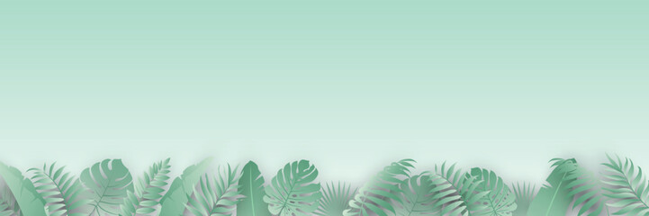 Poster - Abstract summer banner design with tropical leaves background