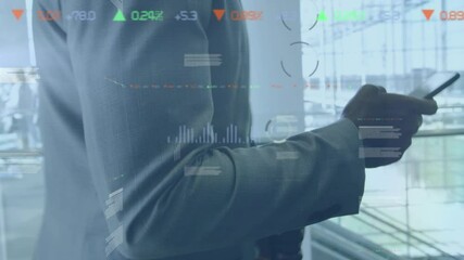Poster - Animation of data processing over businessman using smartphone