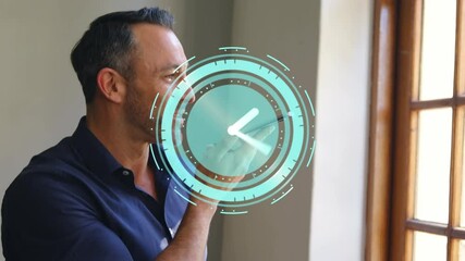 Poster - Animation of clock moving fast over businessman talking on smartphone