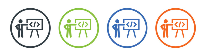 Poster - Businessman presenting project for business development icon vector illustration.