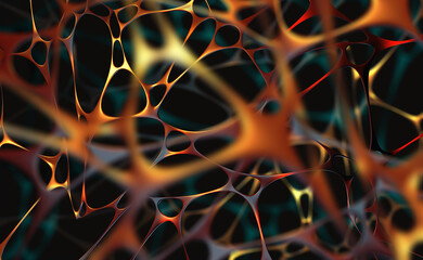 Sticker - Brain and Mind. Big data analysis. Artificial intelligence framework developed by a neural network. 3d illustration of nerve tissue and electrical impulses between neurons