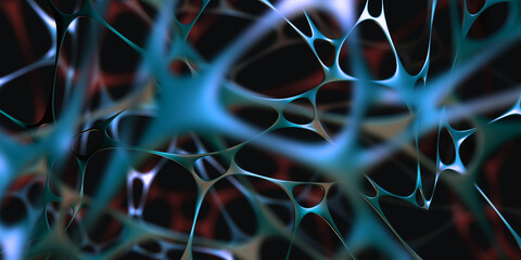 Wall Mural - Brain and Mind. Big data analysis. Artificial intelligence framework developed by a neural network. 3d illustration of nerve tissue and electrical impulses between neurons