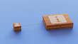 © RocknRoller Studios - Information Technology Concept with info Symbol on a Wooden Block. User Network Connections are Represented with White string. Blue background. 3D Render.