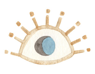 Hand drawn watercolor Evil eye. Nazar