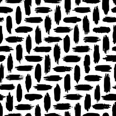 Poster - Brush grunge seamless pattern. Stain hand drawn texture. Abstract lines. Checkered background. Repeated black and white pattern. Repeating freehand ink scribbles backdrop for design prints. Vector