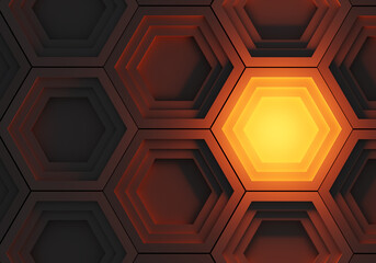 Poster - Hexagons background. Large size technology background. Brown hexagons background. Technological texture. Indented hexagon pattern. Simple geometric pattern. Texture pattern. 3d rendering