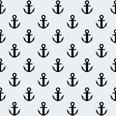 Poster - Black anchors pattern. Vector repeated anchors. Seamless symbos of anchor. White background and silhouettes of anchor.