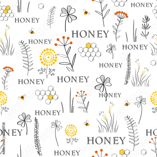 Dekoracja na wymiar  bezszwowe-tlo-natura-z-recznie-rysowane-dzikich-ziol-kwiatow-i-lisci-na-bialym-ilustracja-kwiatowy-w-stylu-doodle