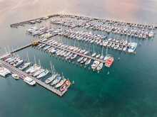 Aerial View Of Boats And Yachts Moored At A Marina