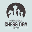 Chess day greeting card. Chess pieces silhouettes. International chess day. 20 july