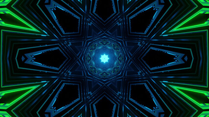 Vibrant kaleidoscopic illustration in black, blue, and green colors - cool for wallpaper