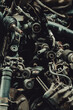 Car motor parts. Auto motor mechanic spare or automotive piece on dark background