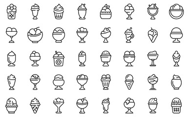 Wall Mural - Gelato bowl icons set. Outline set of gelato bowl vector icons for web design isolated on white background