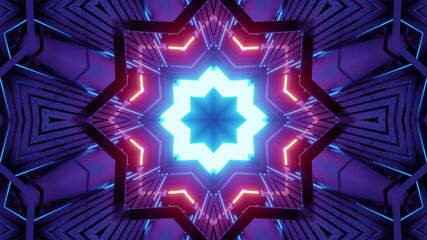 Sticker - 3D rendering of a futuristic kaleidoscope hallway towards a portal with colorful neon lights