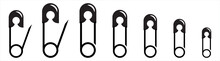 Set Of Safety Pin Icons Isolated On White Background. Safety Pin Flat Vector Icons For Video Apps And Websites. Black Safety Pin Vector Illustration.