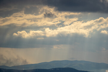 Wall Mural - fog on a mountain range in the carpathian mountains