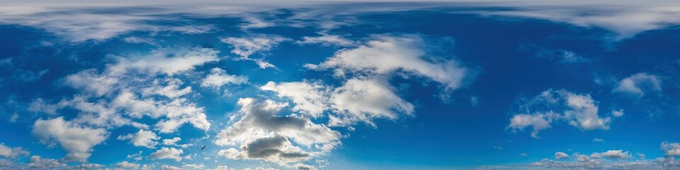 blue sky panorama with cirrus clouds in seamless spherical equirectangular format. full zenith for u