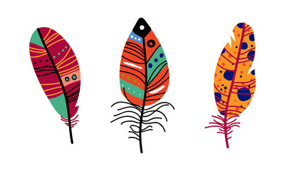 Canvas Print - Colorful Feather and Plumage as Boho Tribal Element Vector Set