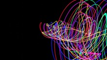 Multicolored Iridescent Glowing Lines Swirling In A Spiral Form Slowly Rotate On A Black Background. Looped Abstract Animation. 3d Render