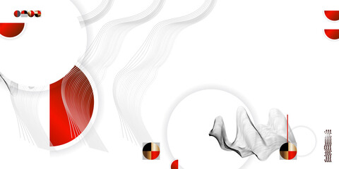 Wall Mural - Abstract background of lines and figures in the Japanese style red black white minimalism. White background vector illustratios