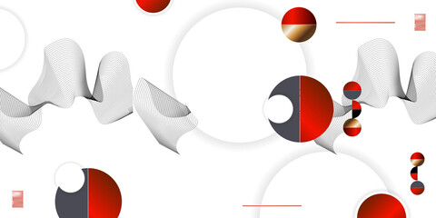 Wall Mural - Abstract background of lines and figures in the Japanese style red black white minimalism. White background vector illustratios